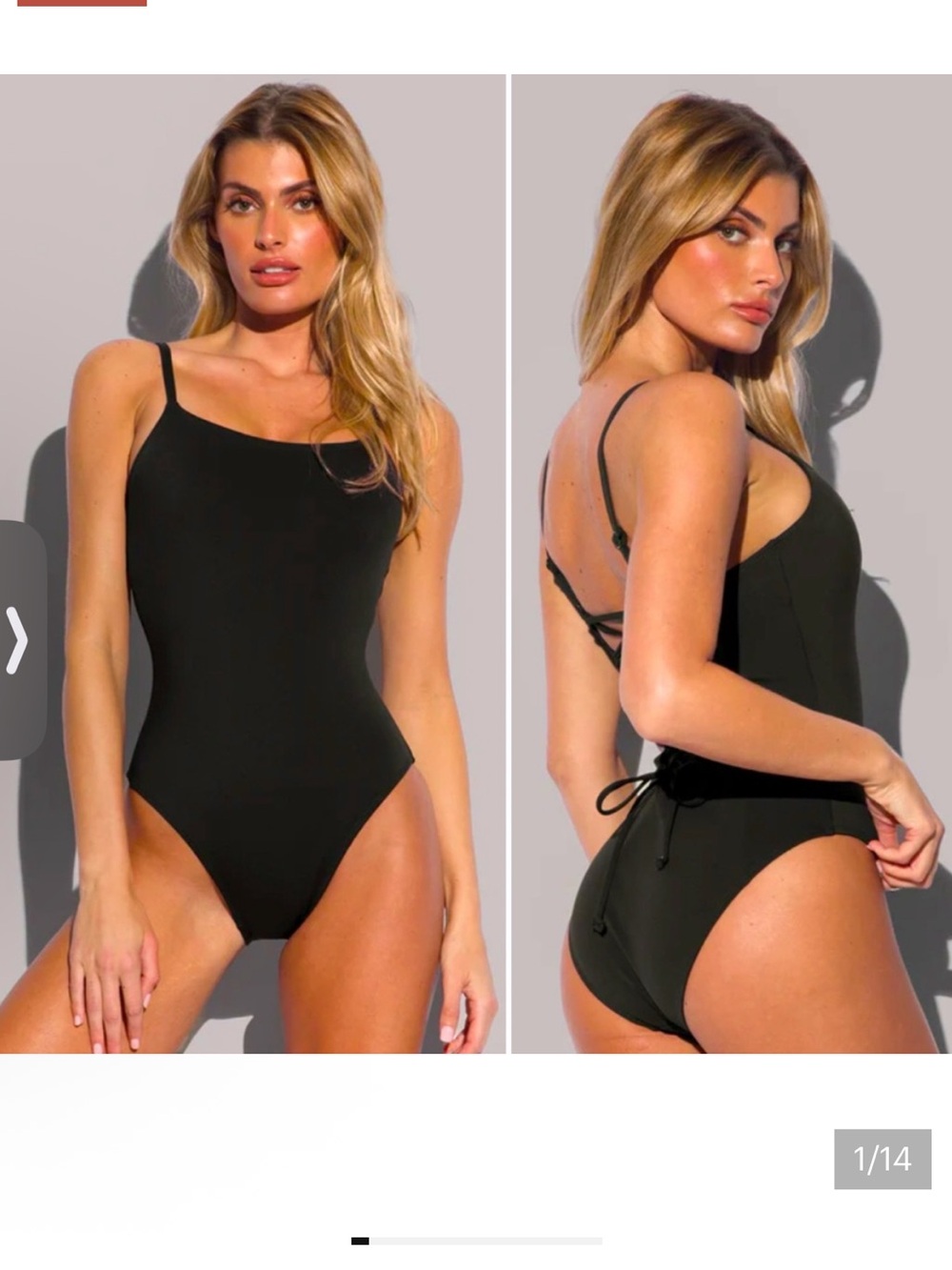 Ta3 XS/RL Sleek Black One-Piece Swimsuit with Adjustable Back Tie
